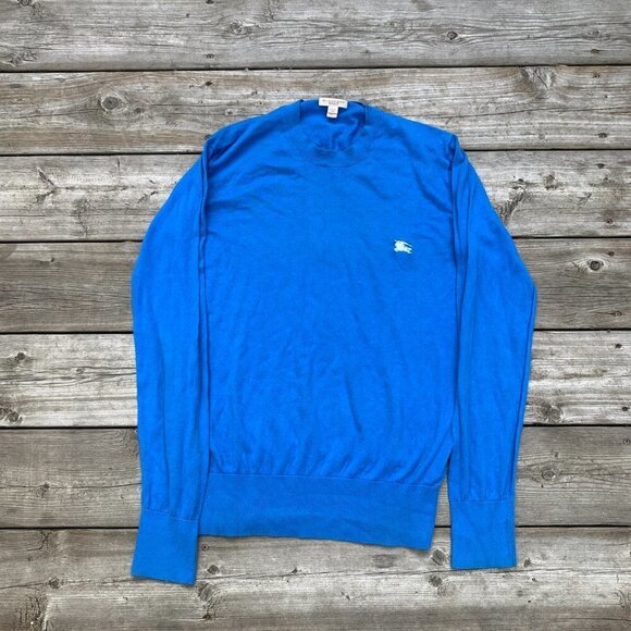 Vintage Burberry Brit Wool Sweater Royal Blue Medium - Picture 3 of 7